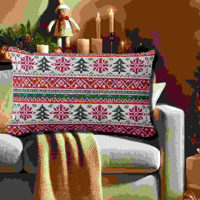 Festive Knitted-Pattern  with Stars  Lumbar Pillow (Creator Uploaded)