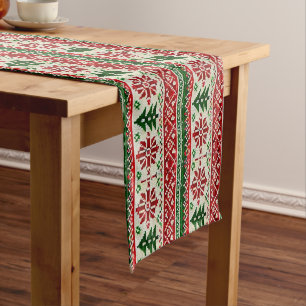 Festive Knitted-Pattern  with Stars  Short Table Runner