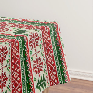 Festive Knitted-Pattern  with Stars  Tablecloth