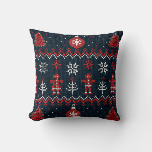 Festive Knitted Snowflakes gingerbread pattern  Throw Pillow