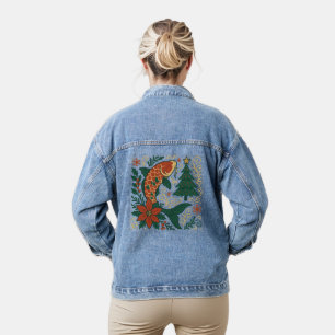 Festive Koi Christmas Art Women’s Denim Jacket