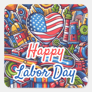 Festive Labour Day Celebration Square Sticker