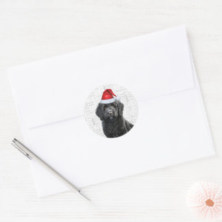 Festive Labradoodle with Woof Word Art Christmas Classic Round Sticker