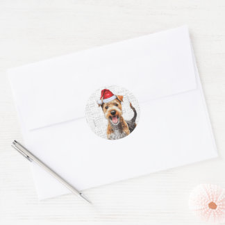Festive Lakeland Terrier Woof Word Art Christmas Classic Round Sticker