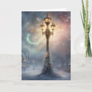 Festive Lamp  post on a snowy night Christmas Card
