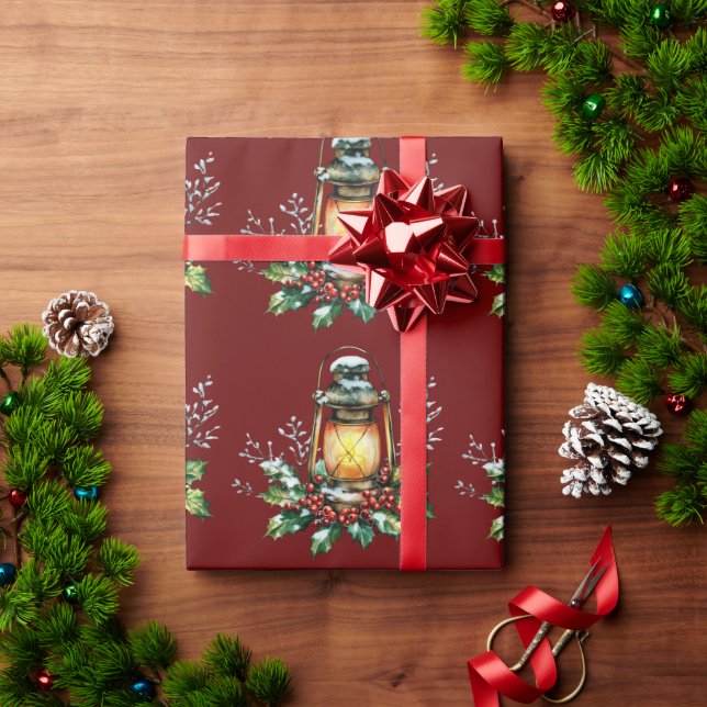 Festive Lantern Nestled in Holly – Seasonal Glow  Wrapping Paper (Holiday Gift)