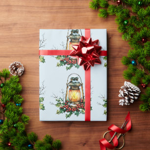 Festive Lantern Nestled in Holly – Seasonal Glow Wrapping Paper