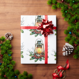Festive Lantern Nestled in Holly – Seasonal Glow Wrapping Paper