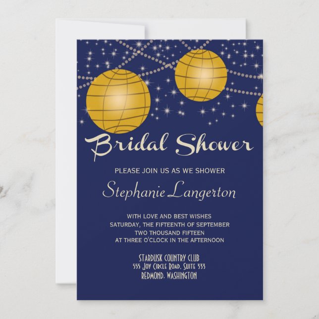 Festive Lanterns with Dark Blue & Amber Yellow Invitation (Front)