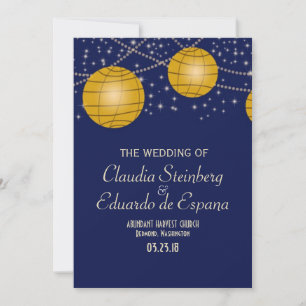 Festive Lanterns with Dark Blue & Amber Yellow Invitation