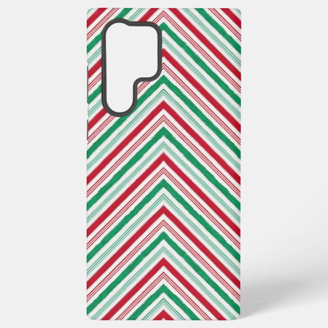 Festive Large Peppermint Candy Cane Stripe Mobile  Samsung Galaxy S22 Ultra Case (Back)