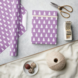Festive Lavender White Christmas Tree pattern Wrapping Paper