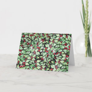 Festive leaf Christmas watercolor painting Holiday Card