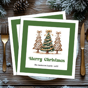 Festive Leopard Christmas Tree Napkins Custom Name