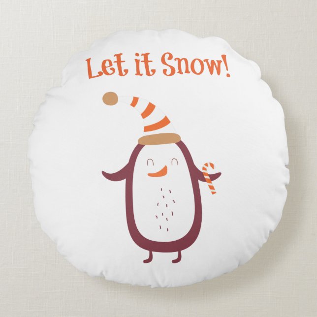 Festive Let It Snow Round Pillow (Front)