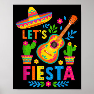Festive Lets Fiesta Mexican Cactus Guitar Cinco De Poster