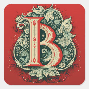 Festive Letter B: Christmas Colours and Ornaments Square Sticker