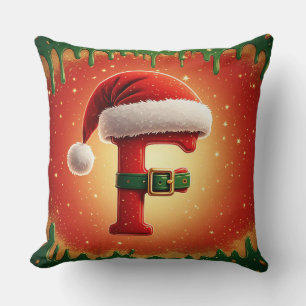 Festive Letter F With Pine Wreath Christmas Throw Pillow