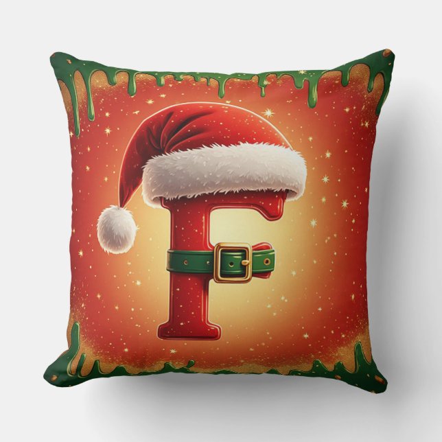 Festive Letter F With Pine Wreath Christmas  Throw Pillow (Front)