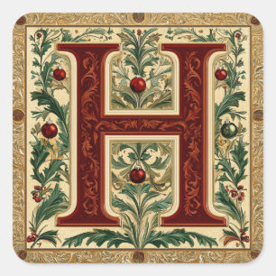 Festive Letter H: Christmas Red and Green Elegance Square Sticker