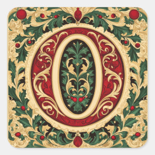 Festive Letter O: Red, Green, Gold with Christmas Square Sticker