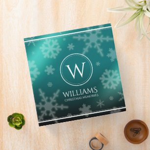 Festive Light Blue Foil Snowflakes Monogram Name Binder