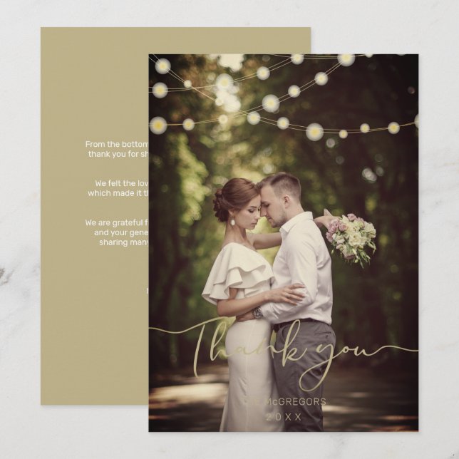 Festive Light Wedding Gold Custom Whimsical Script (Front/Back)