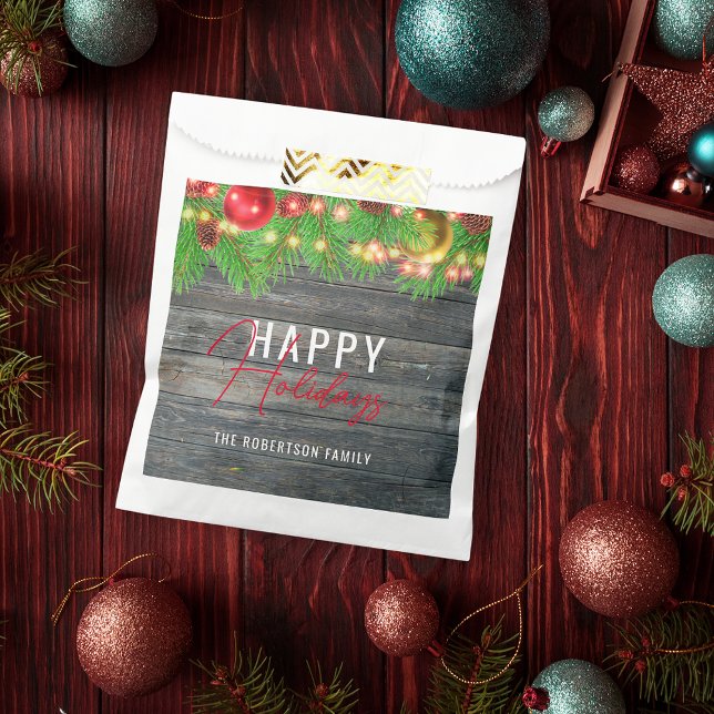 Festive Lights Baubles Rustic Holiday Christmas  Favour Bag (Creator Uploaded)