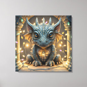 Festive Lights Chibi Gargoyle Dragon Canvas Print