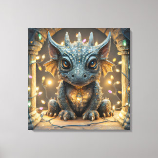 Festive Lights Chibi Gargoyle Dragon Canvas Print