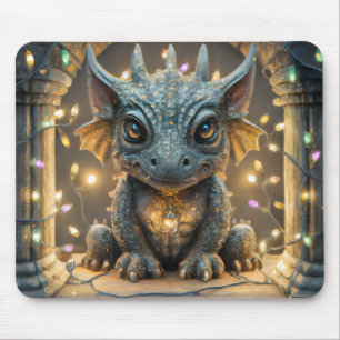 Festive Lights Chibi Gargoyle Dragon Mouse Pad