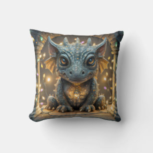 Festive Lights Chibi Gargoyle Dragon Throw Pillow