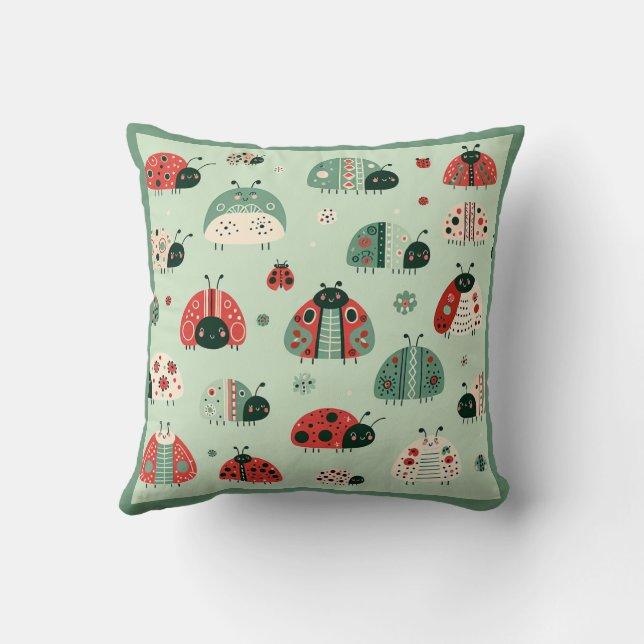 Festive Little Bugs Throw Pillow (Back)