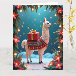 Festive Llama Carrying Gifts in Snowy Scene Card