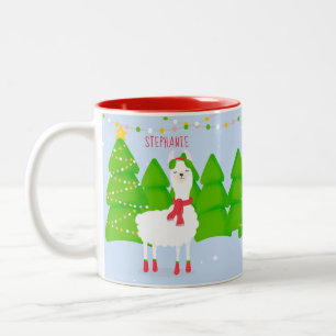 Festive Llama Christmas Two-Tone Coffee Mug