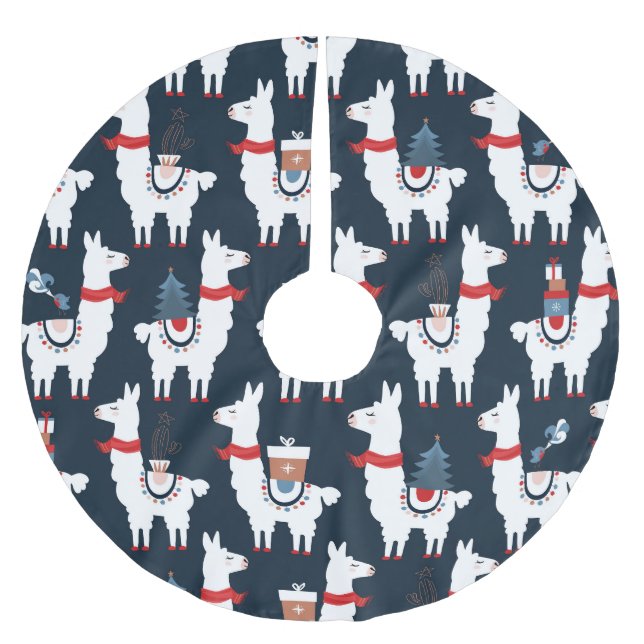 Festive Llamas: Christmas Pattern Delight Brushed Polyester Tree Skirt (Front)
