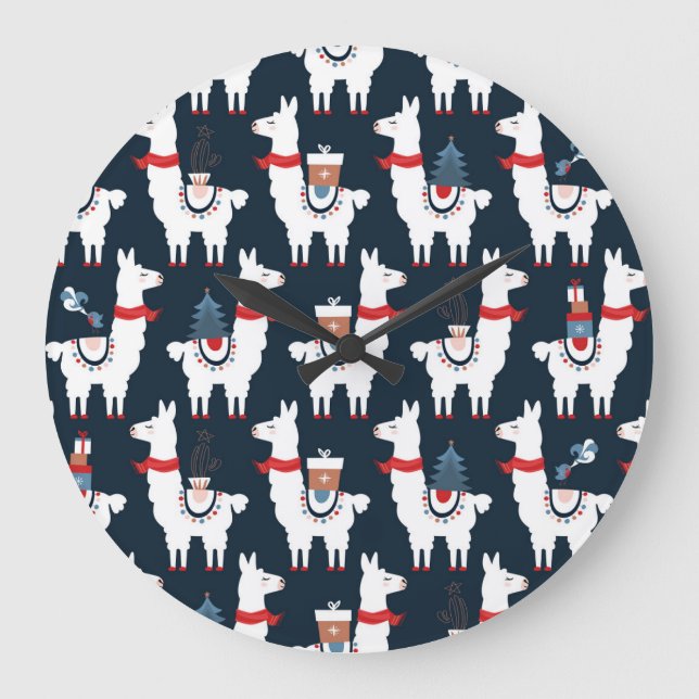 Festive Llamas: Christmas Pattern Delight Large Clock (Front)
