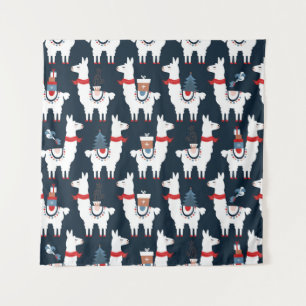 Festive Llamas: Christmas Pattern Delight Tapestry