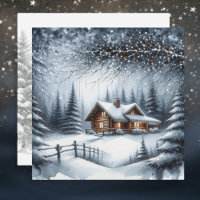 Festive Log Cabin in the Winter Woods Christmas