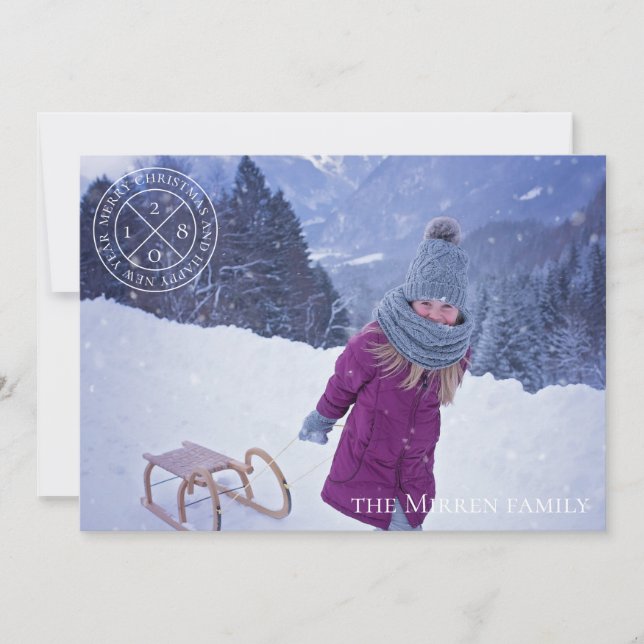 Festive Logo Dusty Blue Holiday Photo Card (Front)