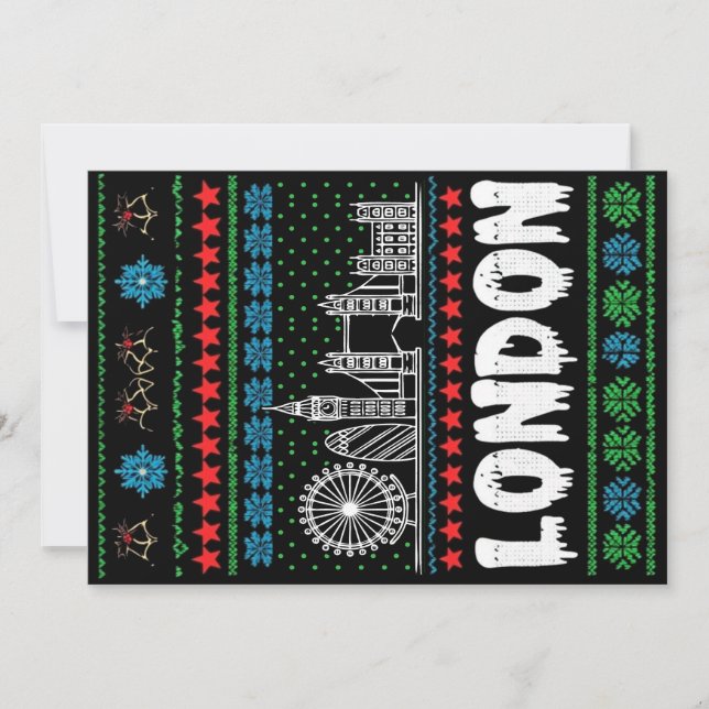 Festive London United Kingdom Ugly Christmas  Invitation (Front)