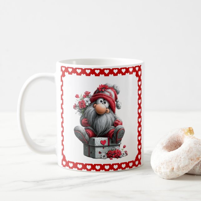 Festive Love Messenger Gnome "Heart and Presents"  Coffee Mug (With Donut)