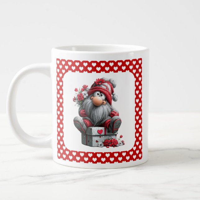 Festive Love Messenger Gnome "Heart and Presents"  Large Coffee Mug (Left)