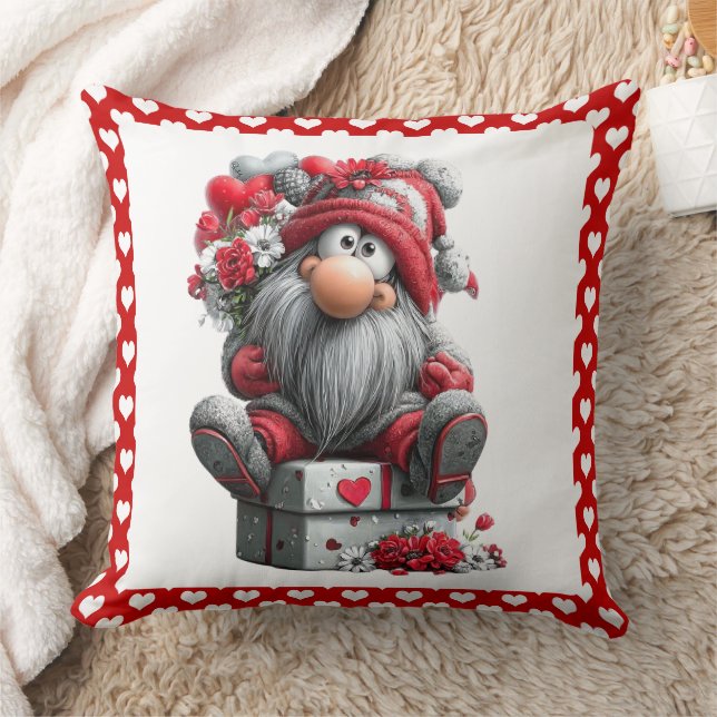 Festive Love Messenger Gnome "Heart and Presents"  Throw Pillow (Blanket)