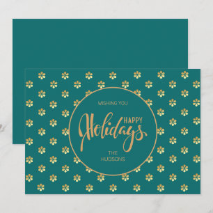 Festive Luxe Teal & Gold Daisy Christmas Happy Holiday Card