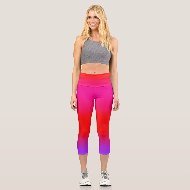 Festive Magenta Red Purple Ombre  Capri Leggings (Front)