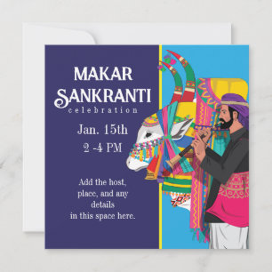 Festive Makar Sankranti Decorated Cow  Invitation