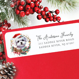 Festive Maltese Dog in Santa Hat Return Address