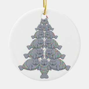Festive Manatee Christmas Tree with Magical Ocean Ceramic Ornament
