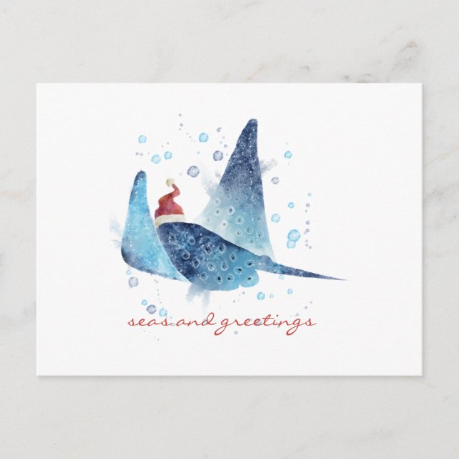 Festive Manta Ray Seas and Greetings Holiday Postcard (Front)